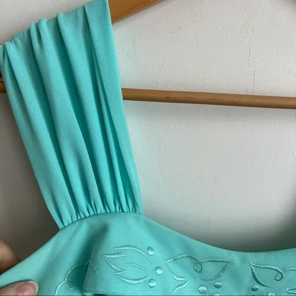 Vintage Tricoville London Blue Midi Dress Size 6 Sleveless Turquoise - Picture 6 of 16